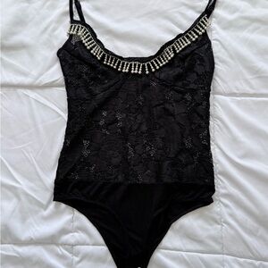 Twentyone Black Lace Chemise with Pearl Detail